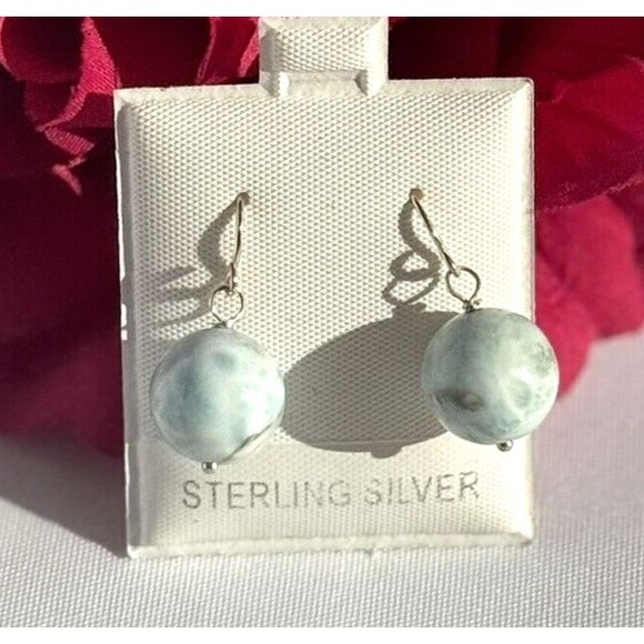 Sterling Silver Larimar Beaded Earrings 12 mm - Picture 7 of 8